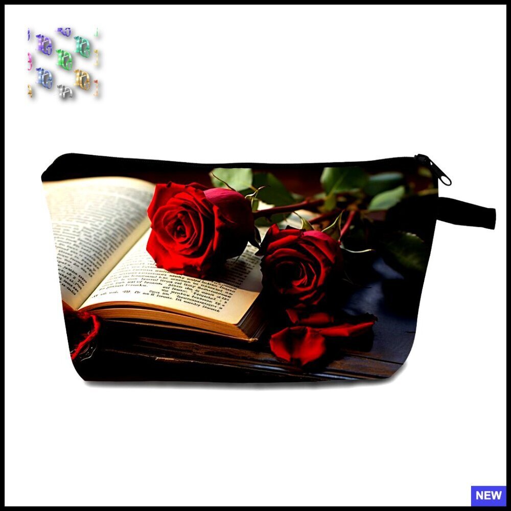 Vintage Printed Cosmetic Bag Literary Inspired Makeup Organizer Travel